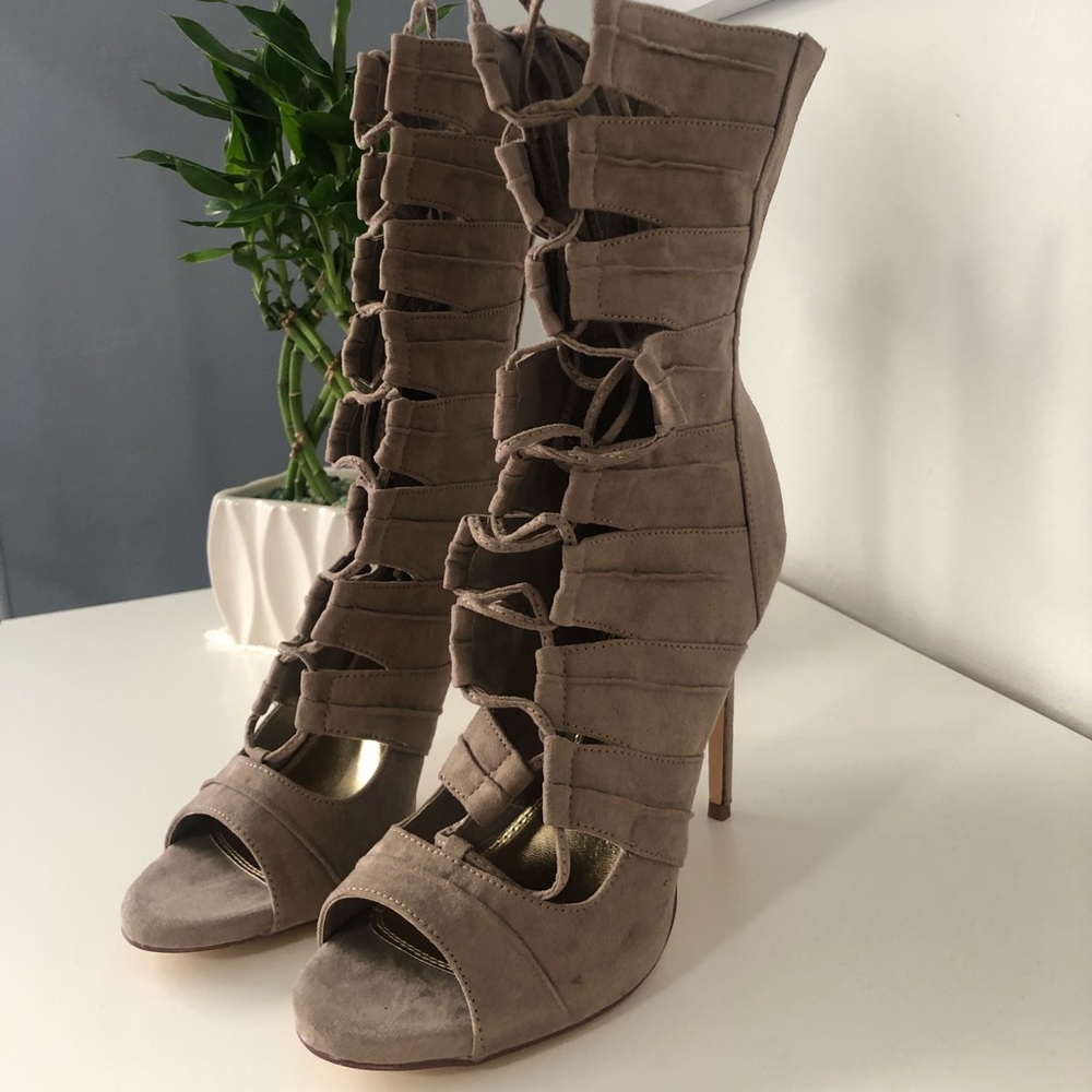 Lace up bootie heels